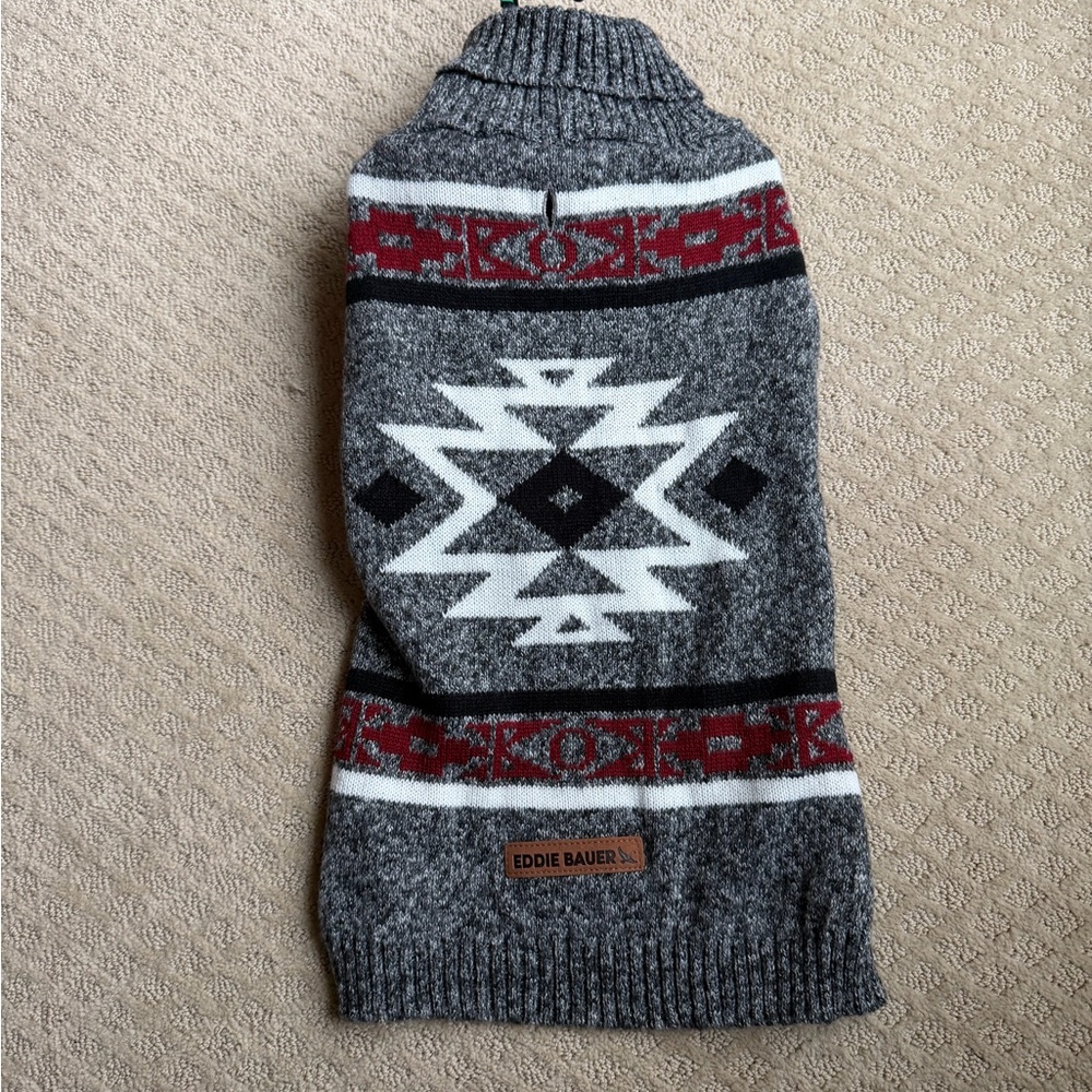Eddie Bauer Gray and Red Patterned  Dog Sweater